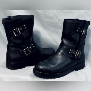 UGG Women's Niels Leather Moto Boots Black Size 8